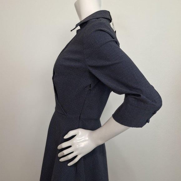 Musol “NEW” Blue Gray Preppy 3/4 Sleeves Pin Up Retro Pleated Midi Dress Size M - Picture 4 of 11